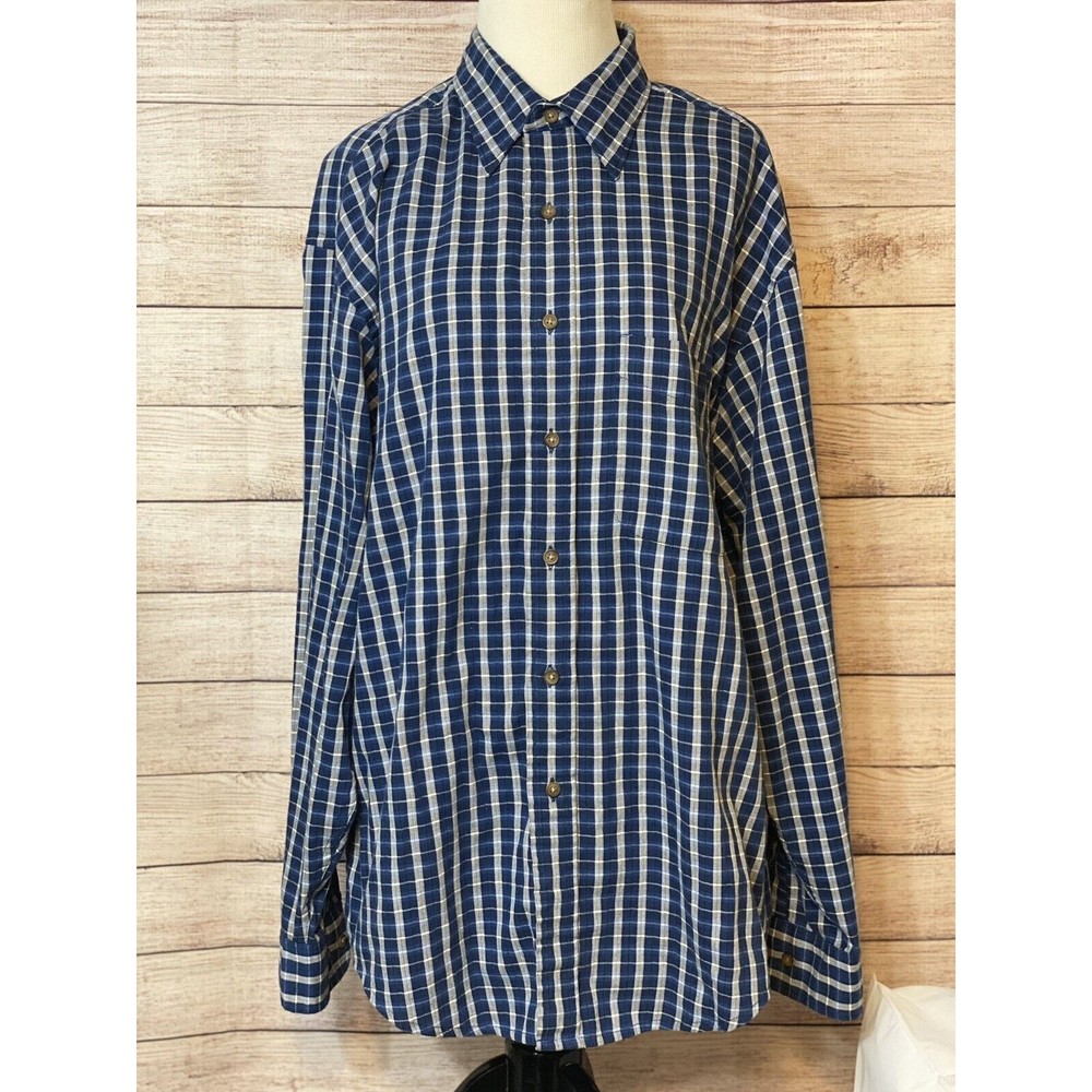 Arrow Tournament Men's Long Sleeve Wrinkle Free Cotton Blue Plaid Dress Shirt L